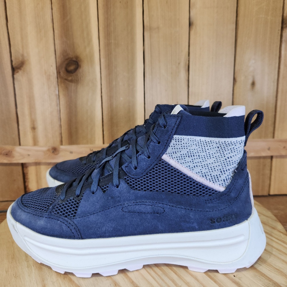 Sorel ONA 503 Mid Sneaker Shoes Womens 8.5 Blue Suede Mesh Mid Top Walking